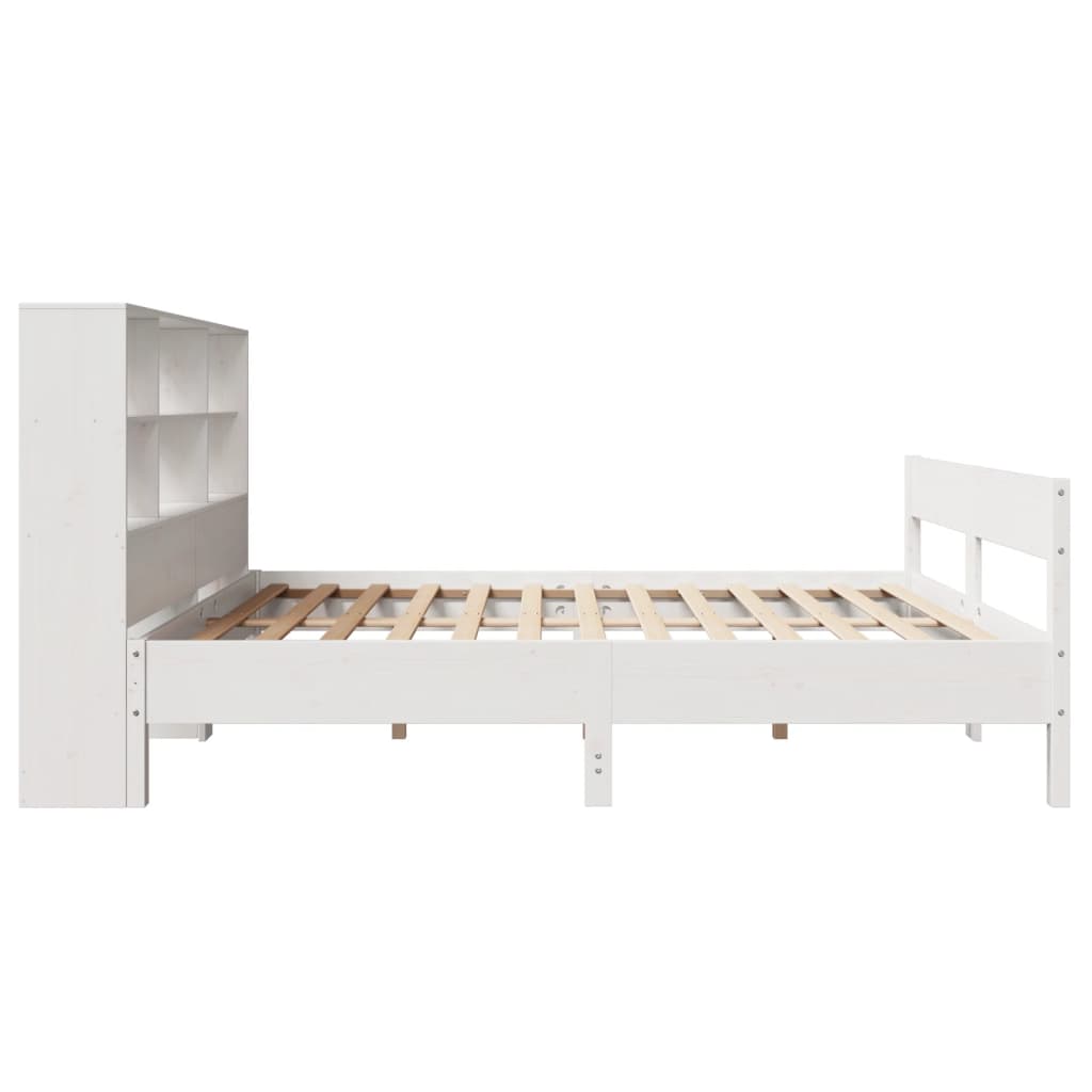 vidaXL Cama con estantería sin colchón madera maciza blanca 140x190 cm