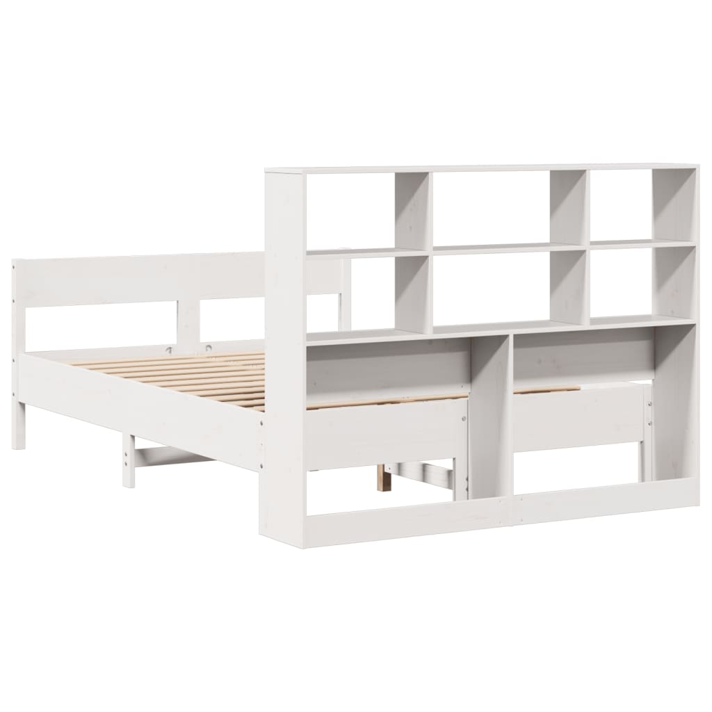 vidaXL Cama con estantería sin colchón madera maciza blanca 140x190 cm