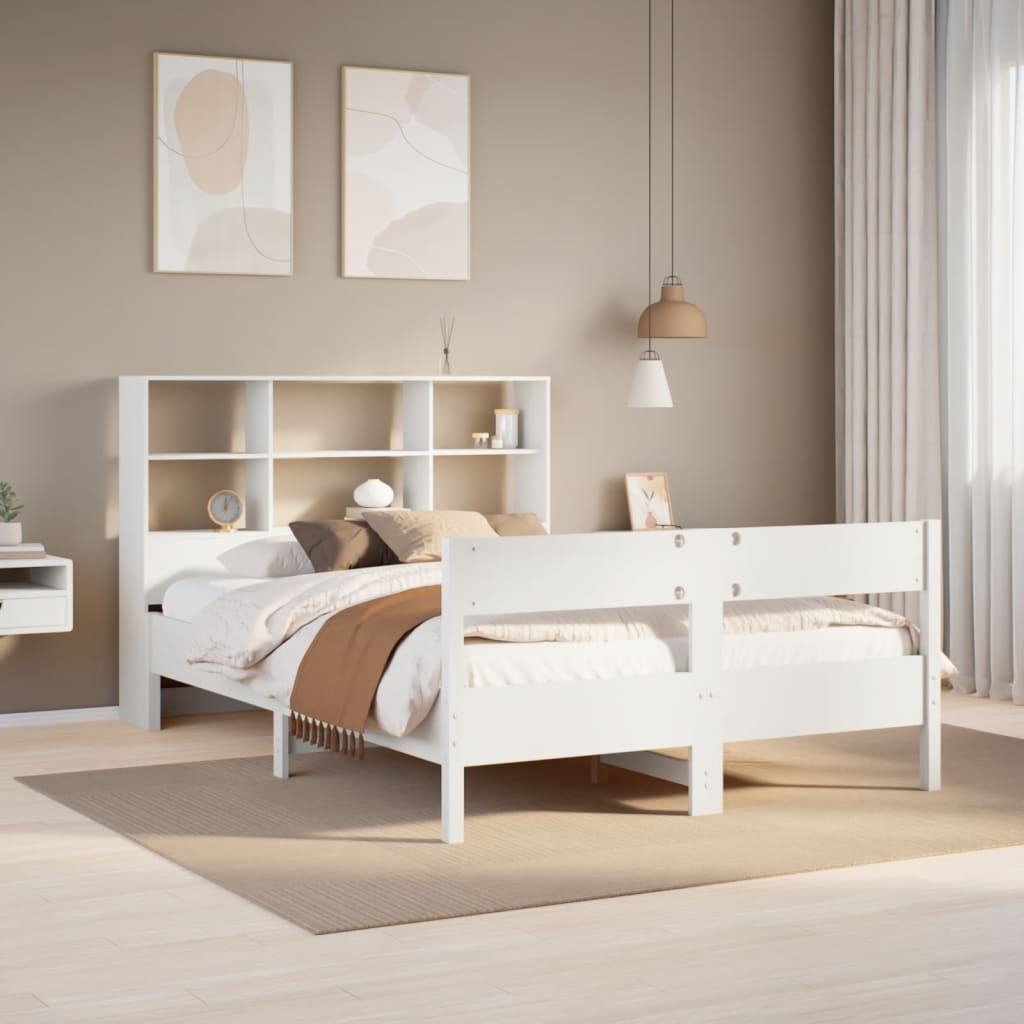 vidaXL Cama con estantería sin colchón madera maciza blanca 140x190 cm