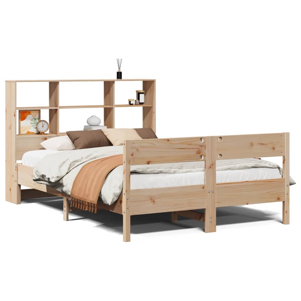 vidaXL Cama con estantería sin colchón madera maciza de pino 135x190cm