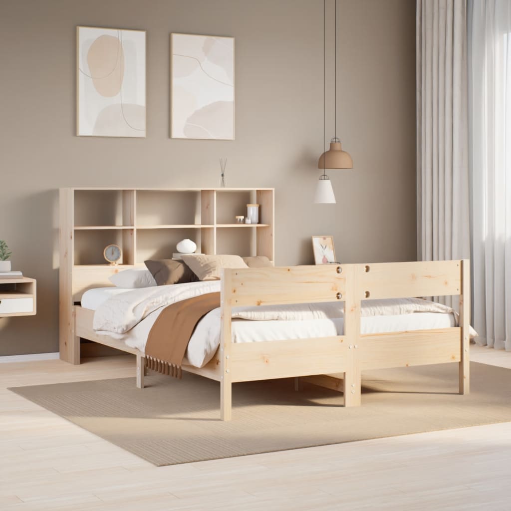 vidaXL Cama con estantería sin colchón madera maciza de pino 135x190cm