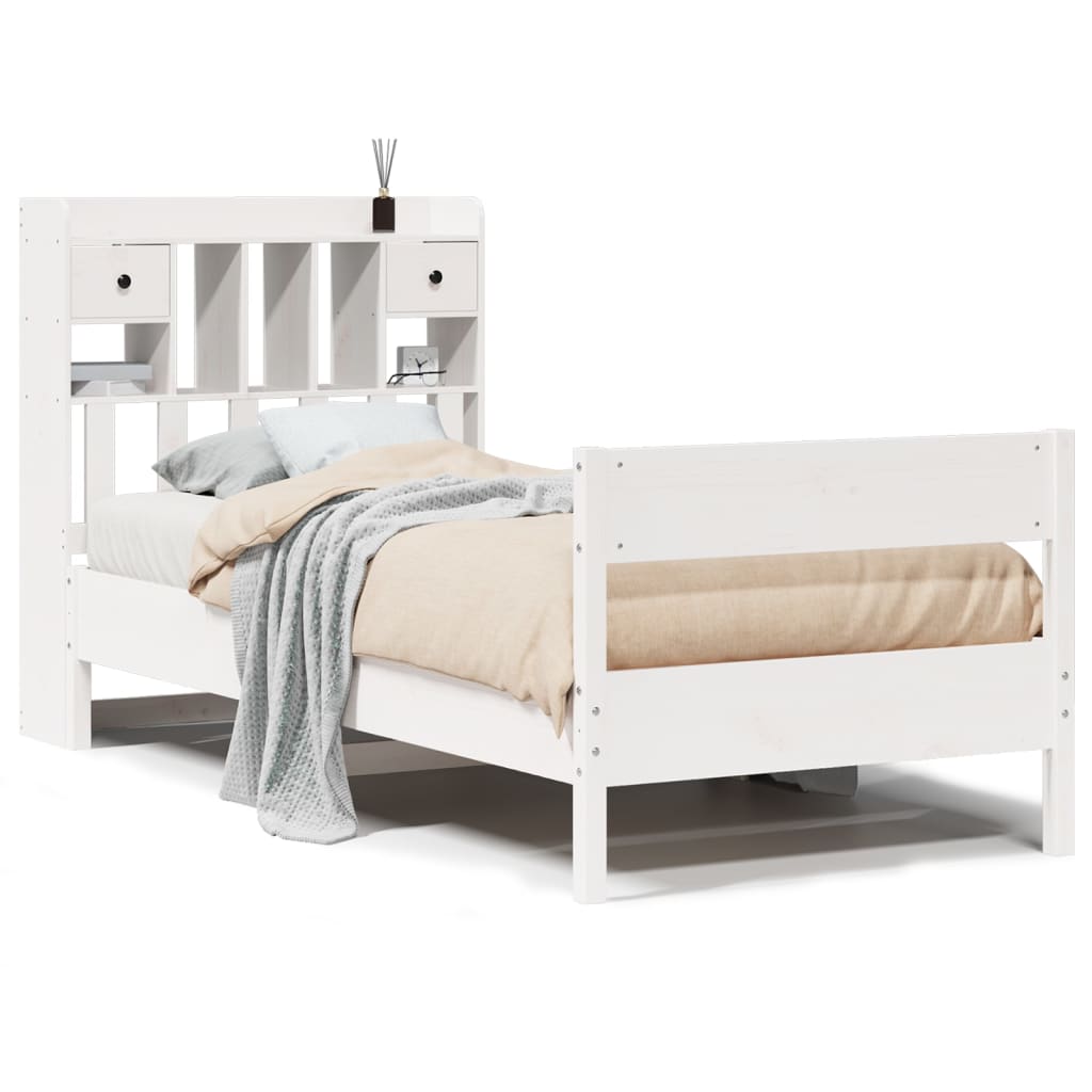 vidaXL Cama con estantería sin colchón madera maciza blanca 100x200 cm