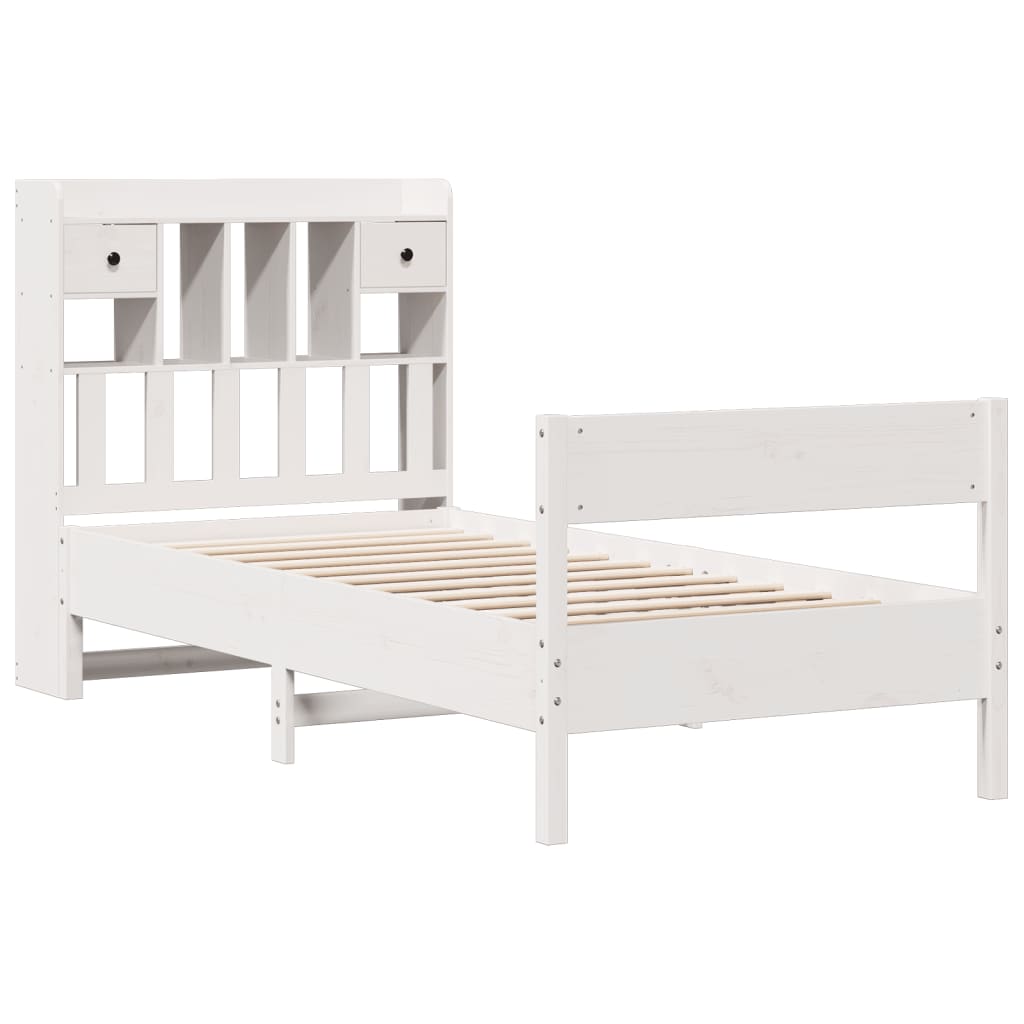 vidaXL Cama con estantería sin colchón madera maciza blanca 100x200 cm