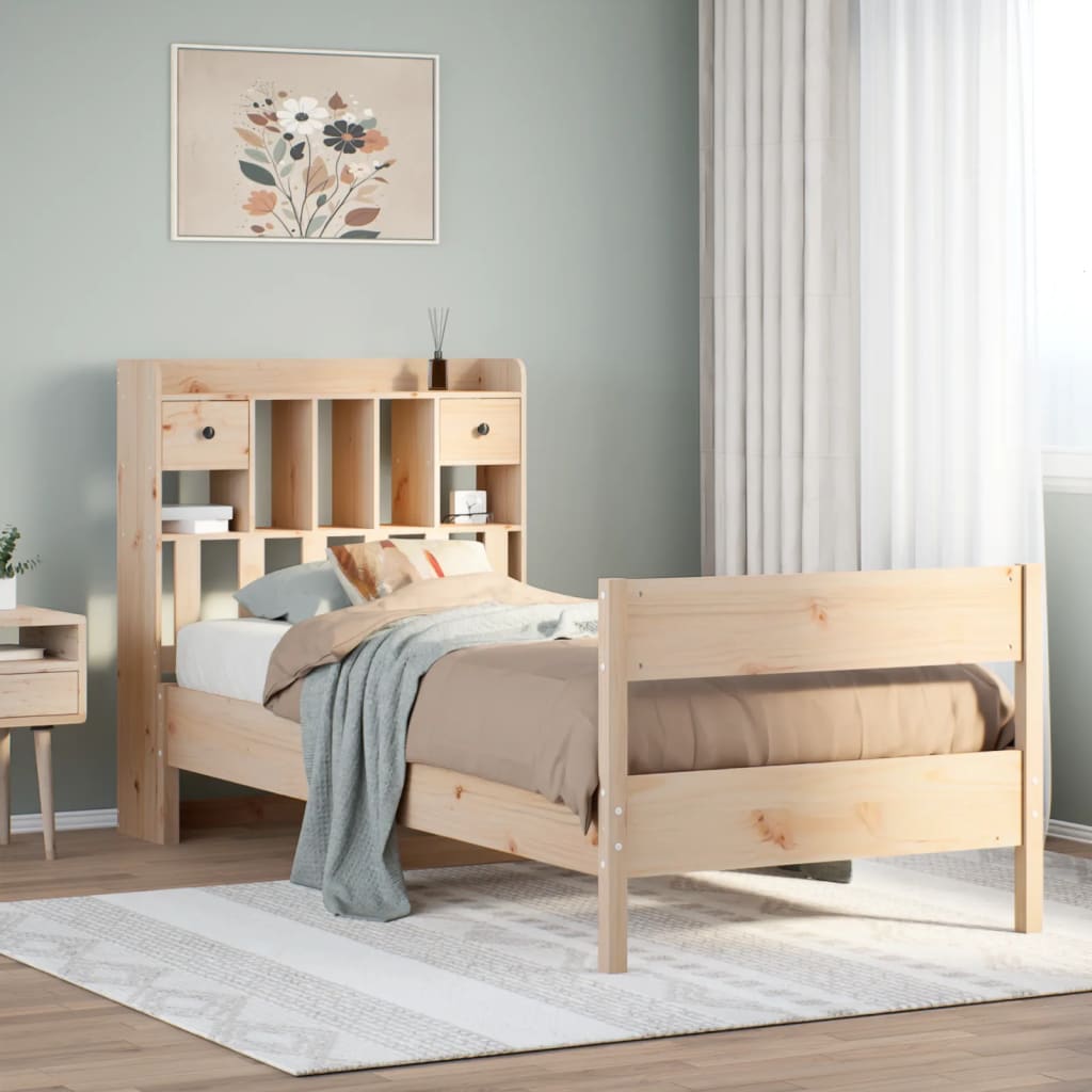 vidaXL Cama con estantería sin colchón madera maciza de pino 90x200 cm