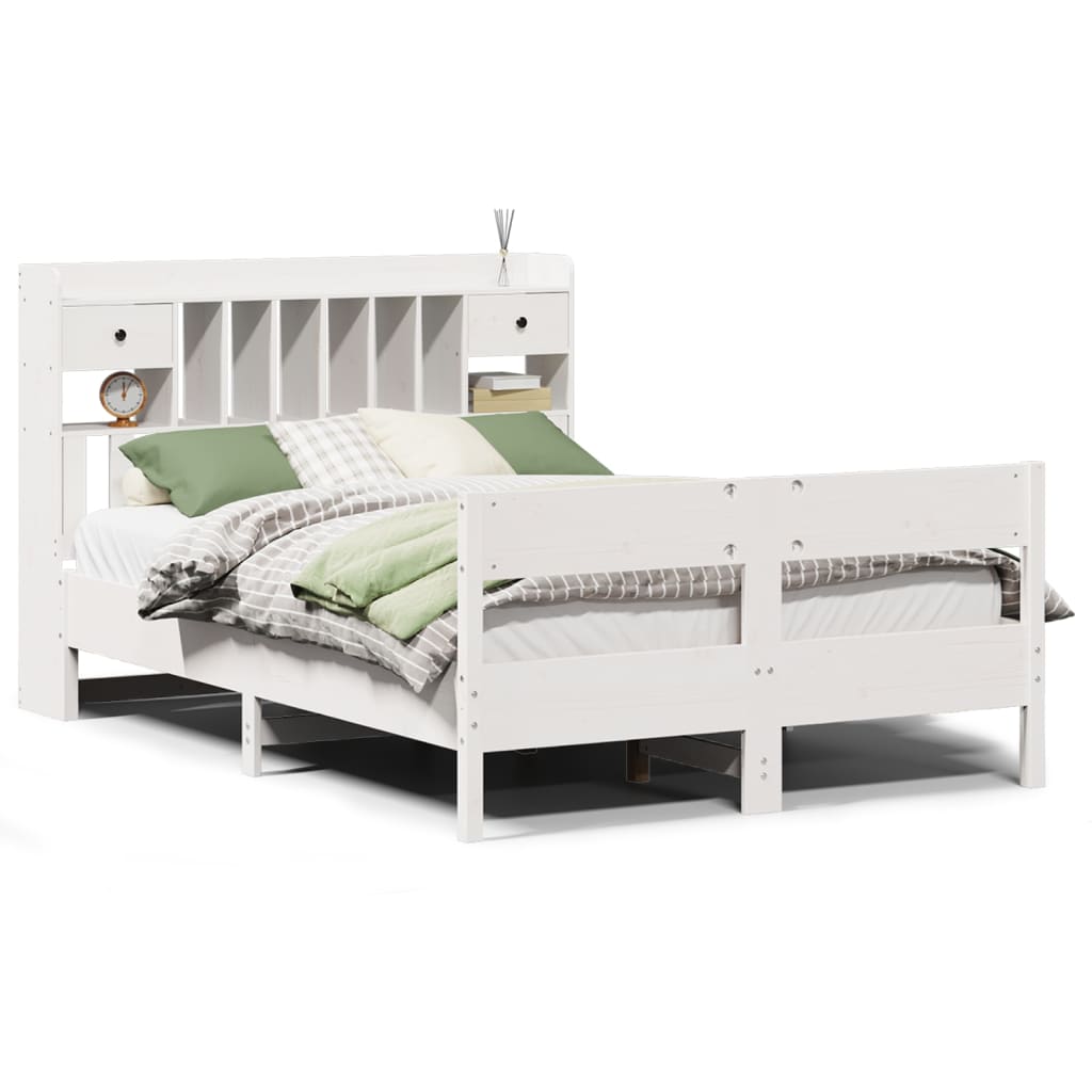 vidaXL Cama con estantería sin colchón madera maciza blanca 140x190 cm