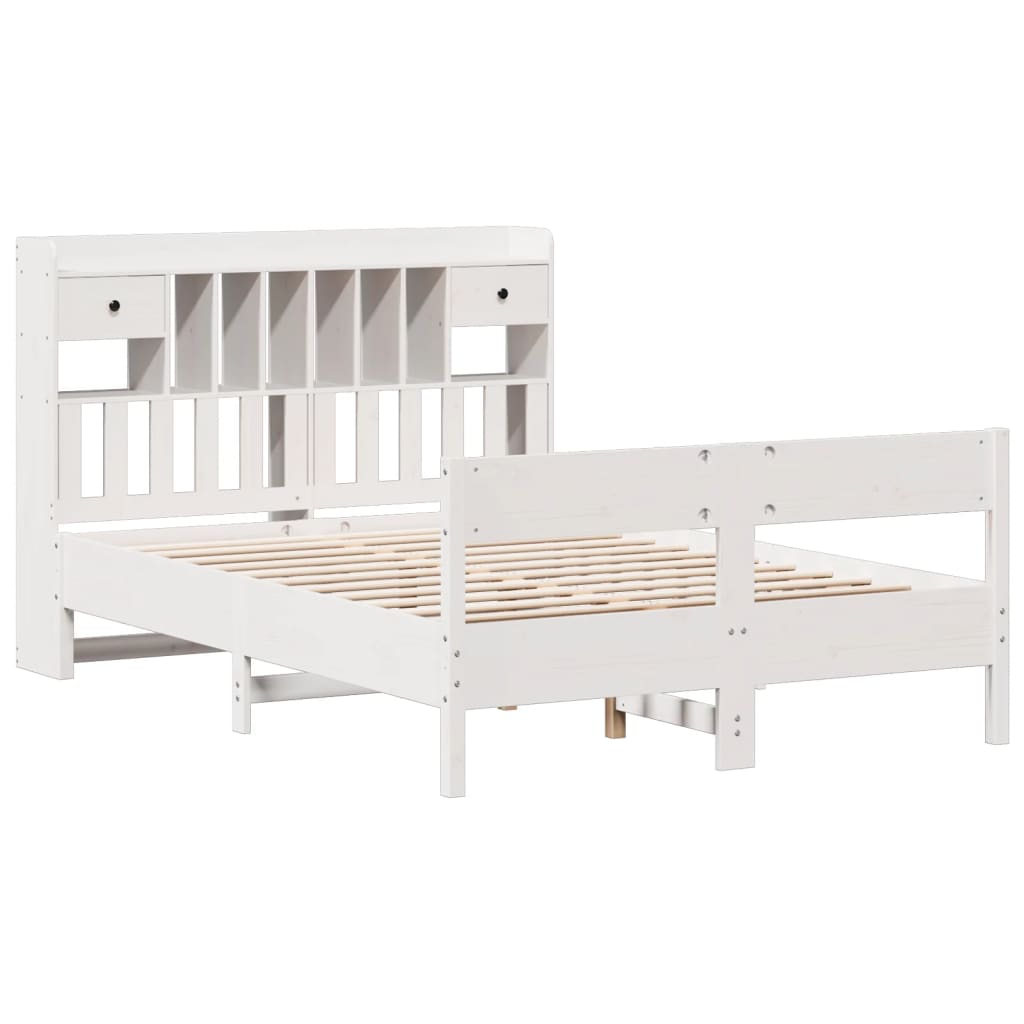 vidaXL Cama con estantería sin colchón madera maciza blanca 140x190 cm