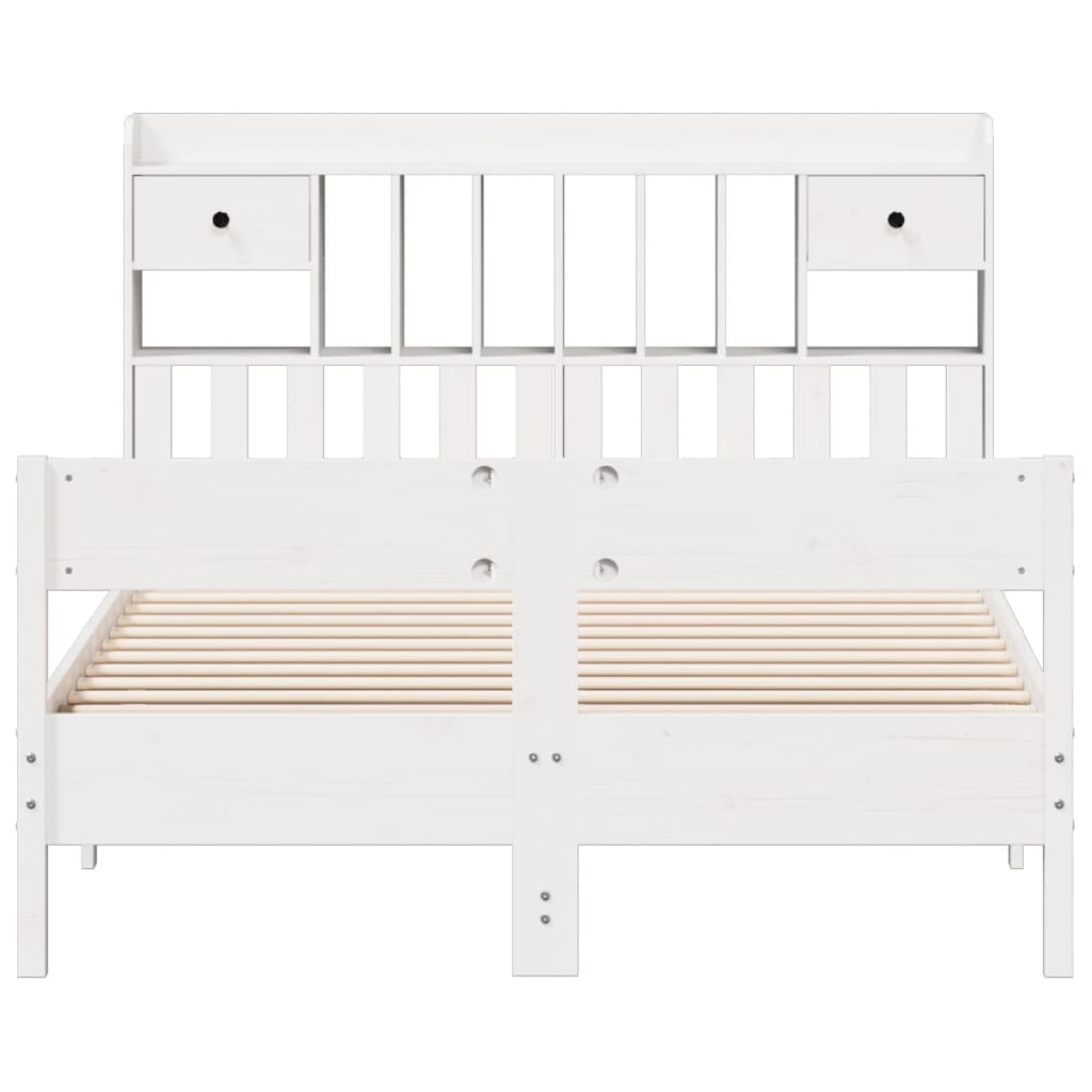 vidaXL Cama con estantería sin colchón madera maciza blanca 140x190 cm