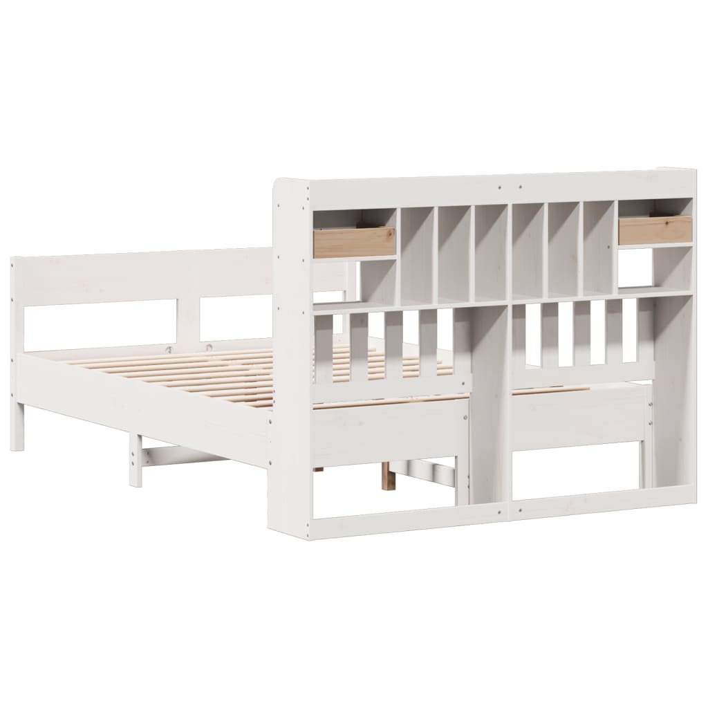 vidaXL Cama con estantería sin colchón madera maciza blanca 140x190 cm