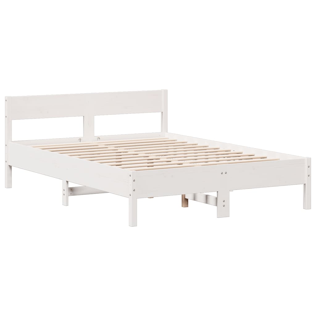 vidaXL Cama con estantería sin colchón madera maciza blanca 140x190 cm