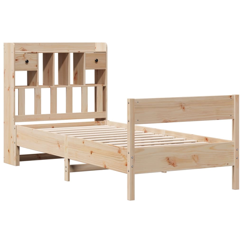 vidaXL Cama con estantería sin colchón madera maciza de pino 75x190 cm