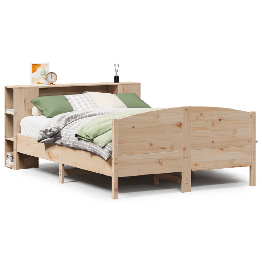 vidaXL Cama con estantería sin colchón madera maciza de pino 140x190cm