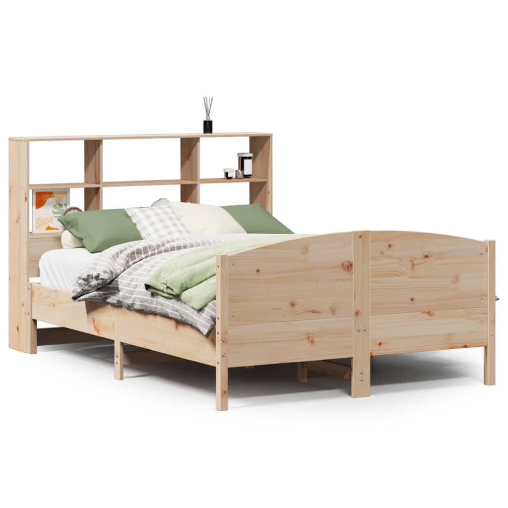 vidaXL Cama con estantería sin colchón madera maciza de pino 140x190cm