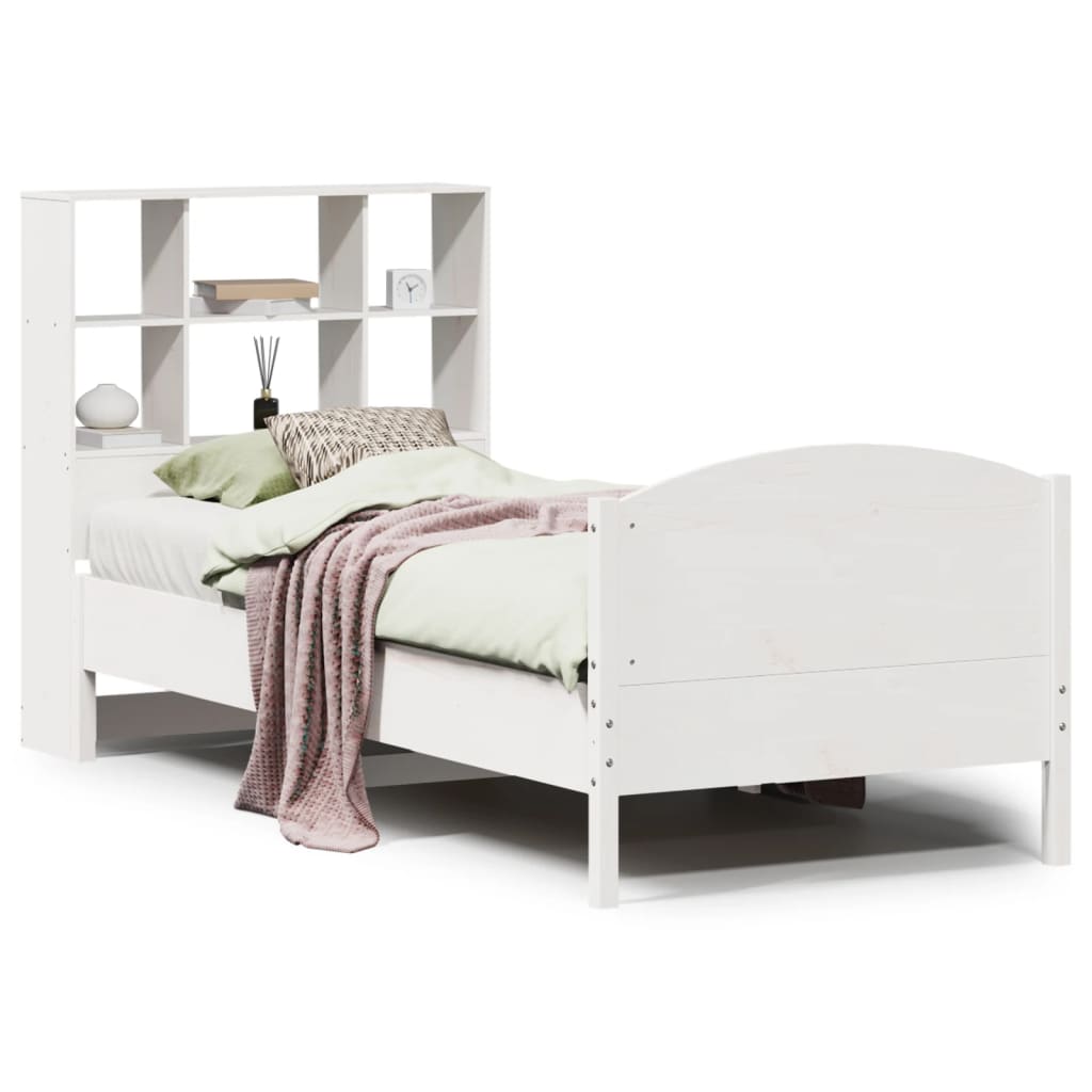 vidaXL Cama con estantería sin colchón madera maciza blanca 100x200 cm