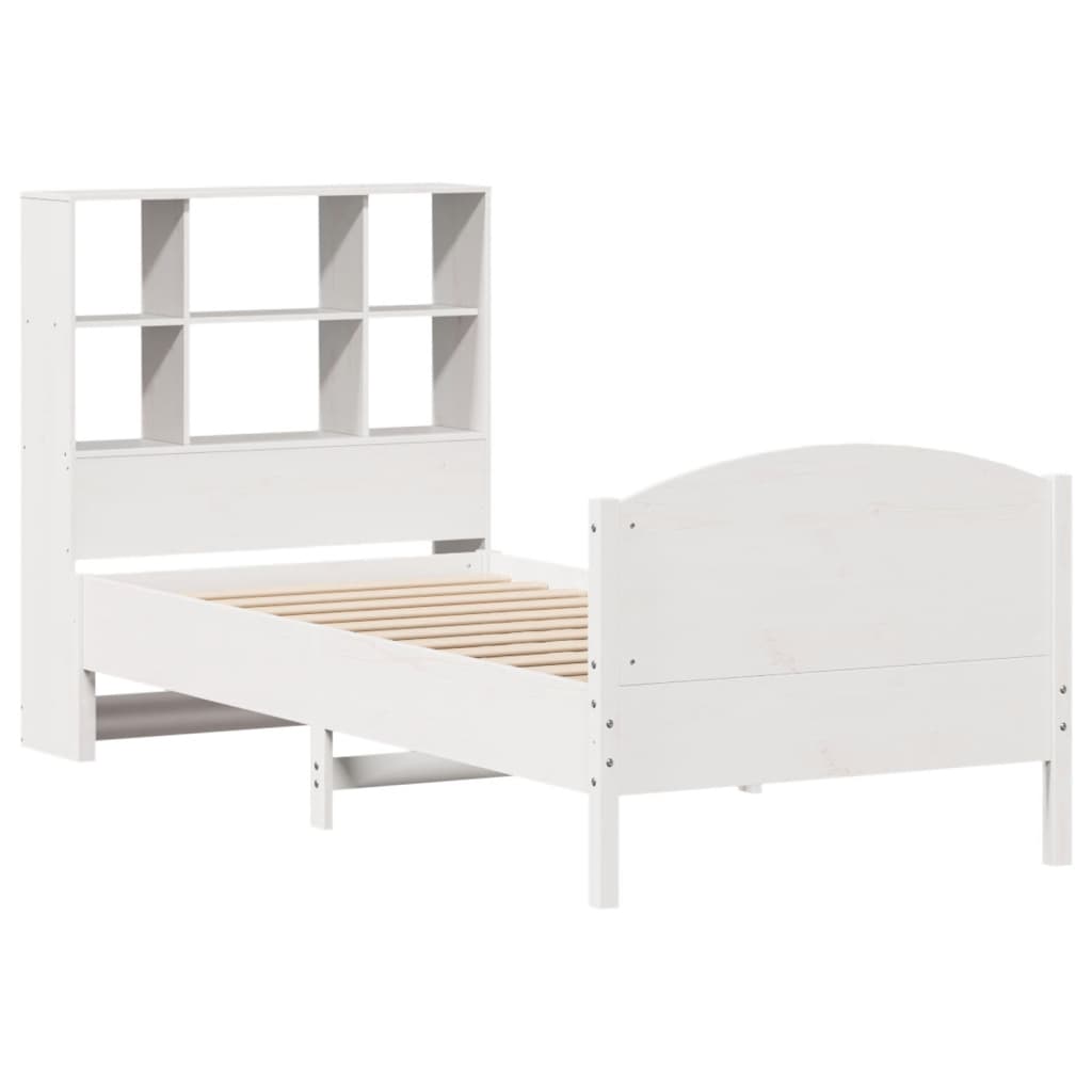 vidaXL Cama con estantería sin colchón madera maciza blanca 100x200 cm