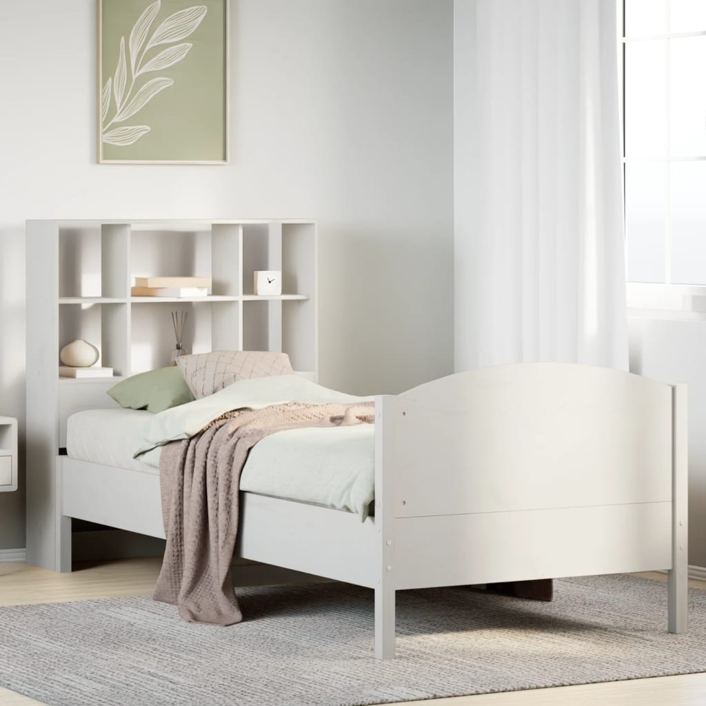 vidaXL Cama con estantería sin colchón madera maciza blanca 100x200 cm