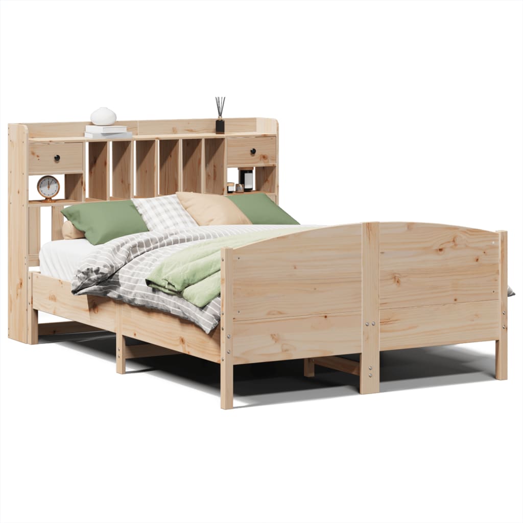 vidaXL Cama con estantería sin colchón madera maciza de pino 140x190cm