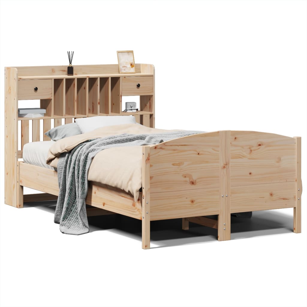 vidaXL Cama con estantería sin colchón madera maciza de pino 135x190cm