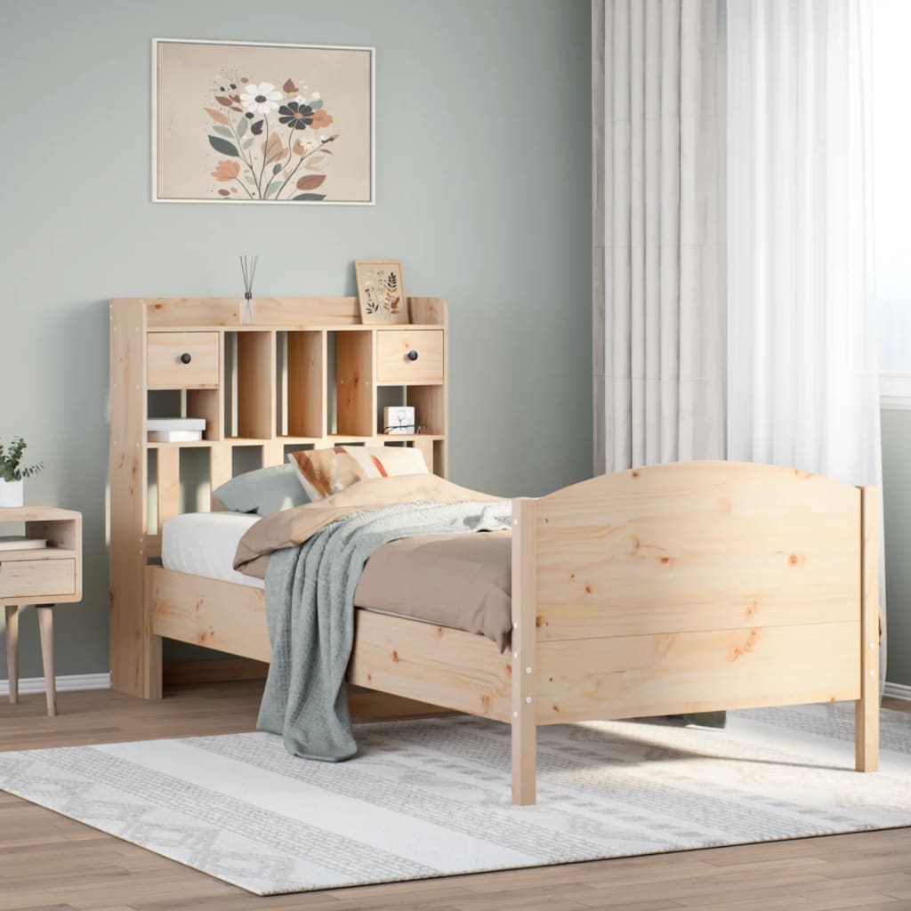 vidaXL Cama con estantería sin colchón madera maciza de pino 90x200 cm