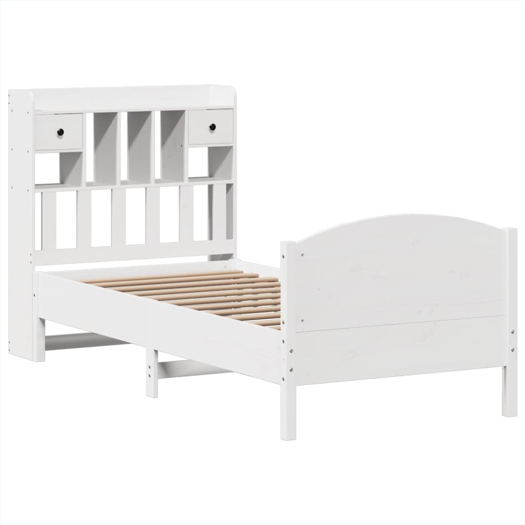 vidaXL Cama con estantería sin colchón madera maciza blanca 75x190 cm