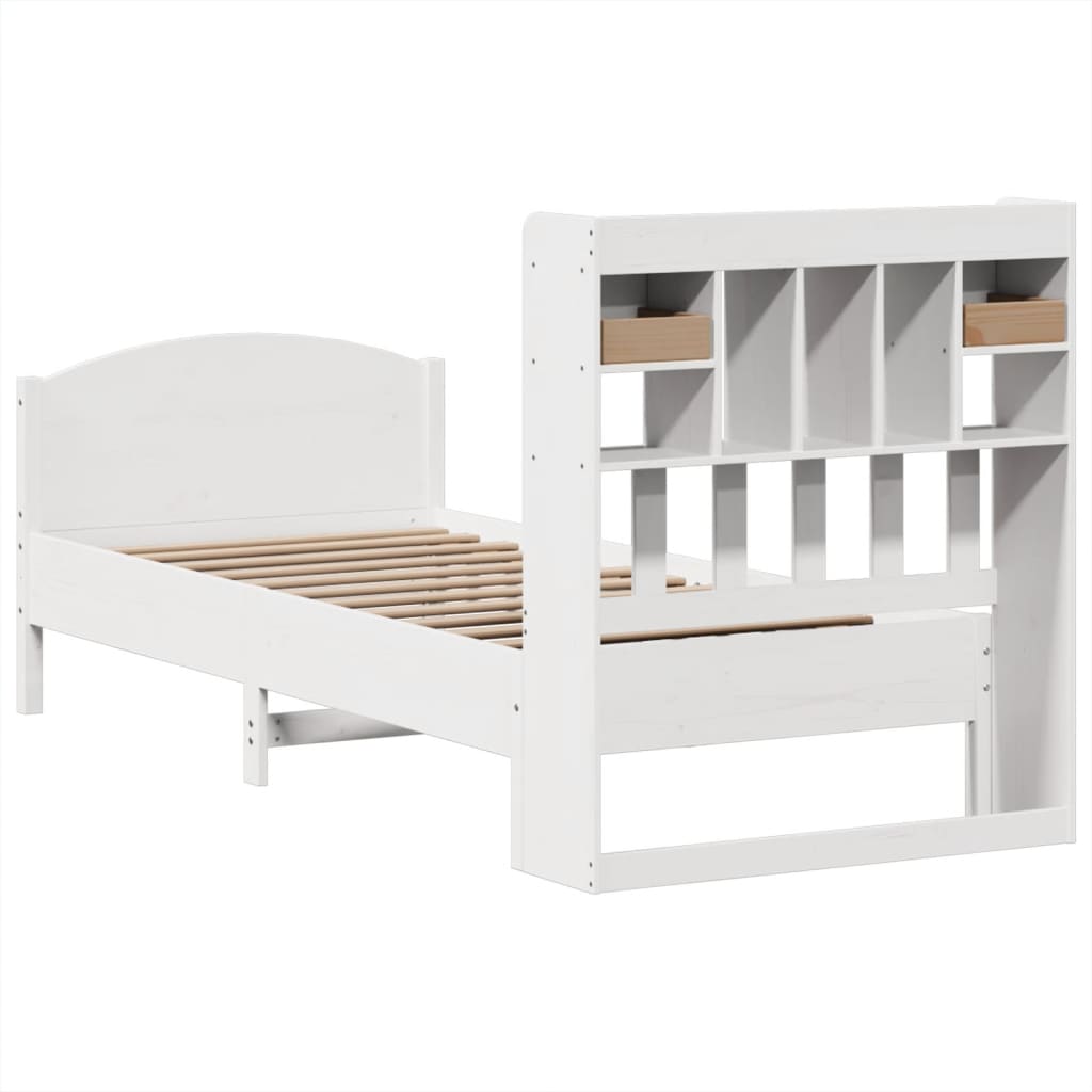 vidaXL Cama con estantería sin colchón madera maciza blanca 75x190 cm