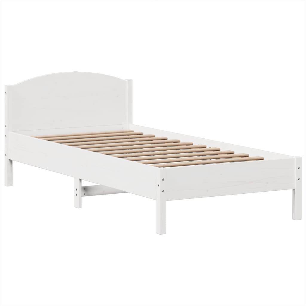 vidaXL Cama con estantería sin colchón madera maciza blanca 75x190 cm