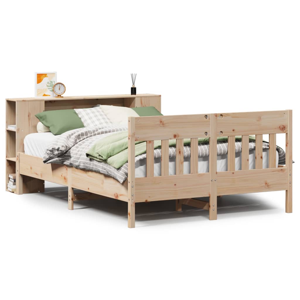 vidaXL Cama con estantería sin colchón madera maciza de pino 140x190cm