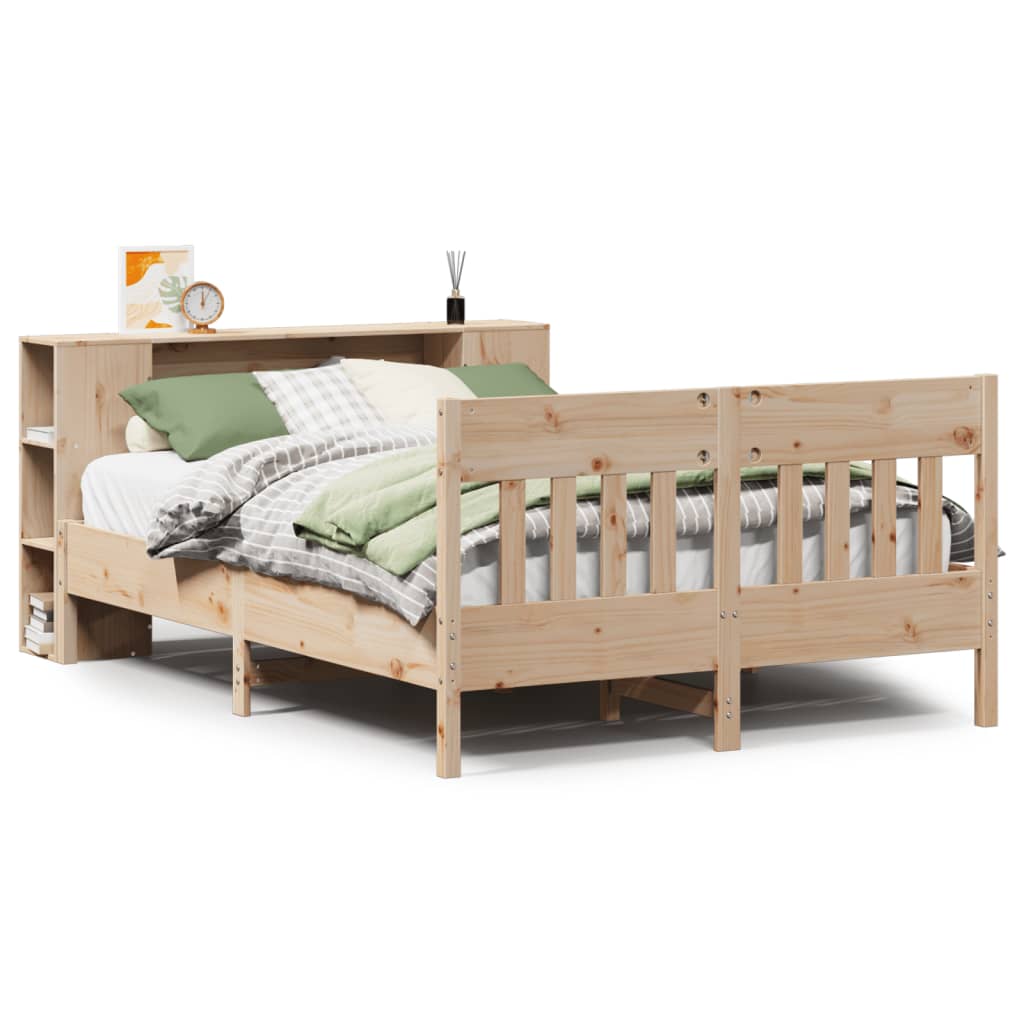 vidaXL Cama con estantería sin colchón madera maciza de pino 135x190cm