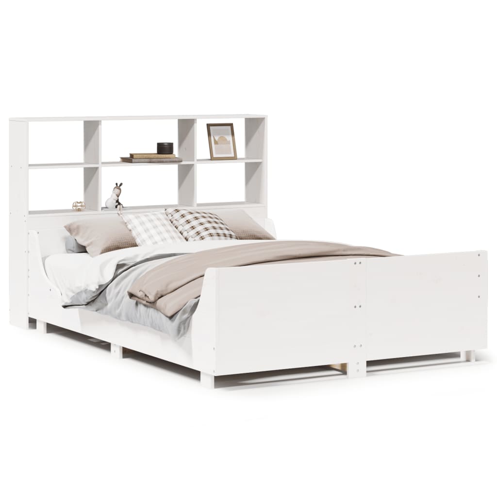 vidaXL Cama con estantería sin colchón madera maciza blanca 140x200 cm