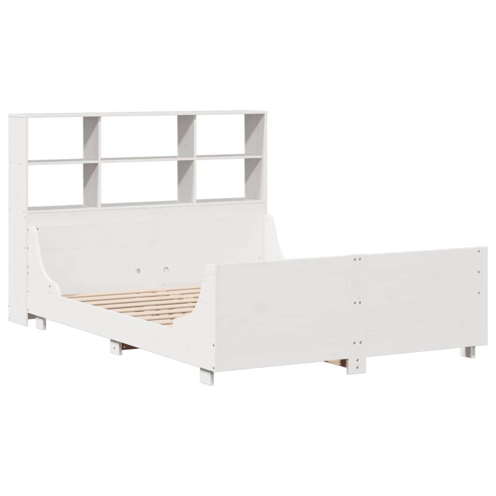 vidaXL Cama con estantería sin colchón madera maciza blanca 140x200 cm