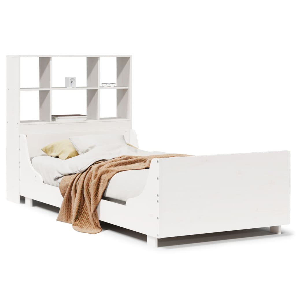 vidaXL Cama con estantería sin colchón madera maciza blanca 100x200 cm