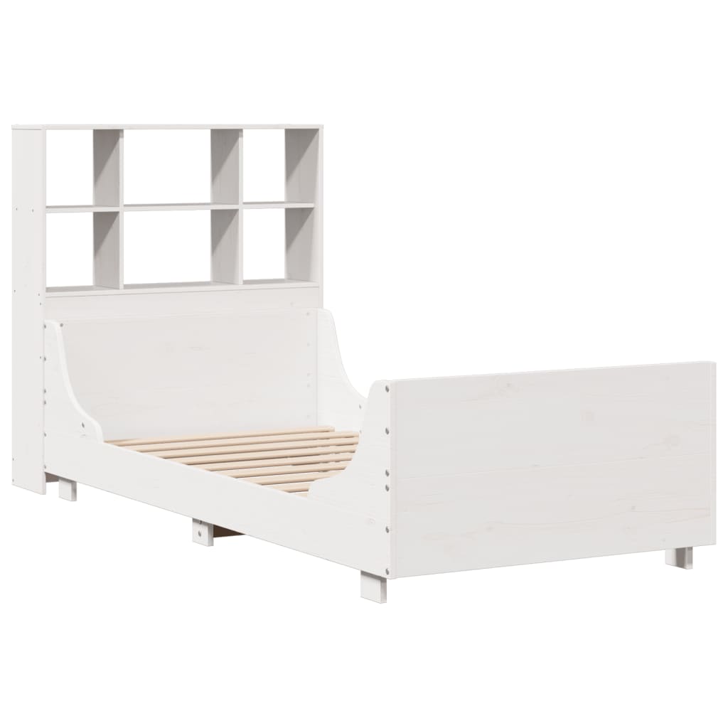 vidaXL Cama con estantería sin colchón madera maciza blanca 100x200 cm