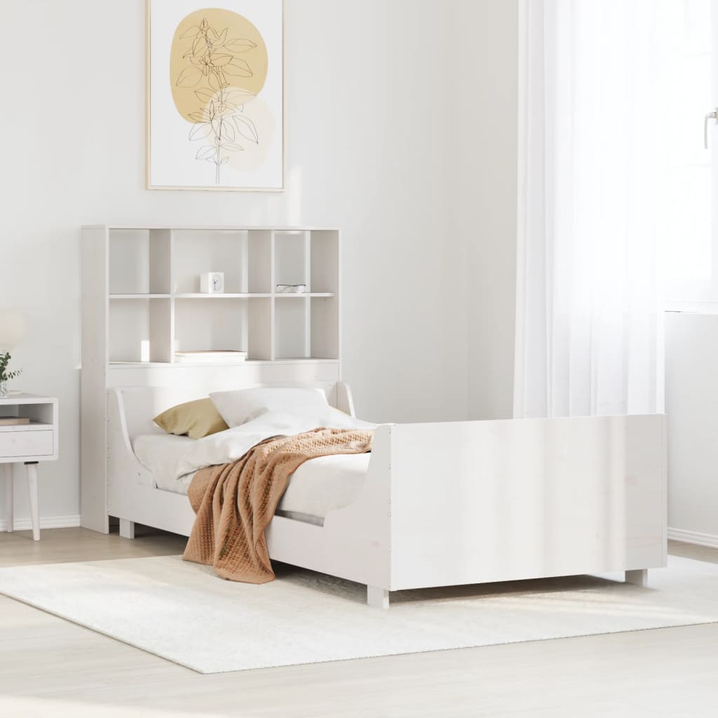 vidaXL Cama con estantería sin colchón madera maciza blanca 100x200 cm