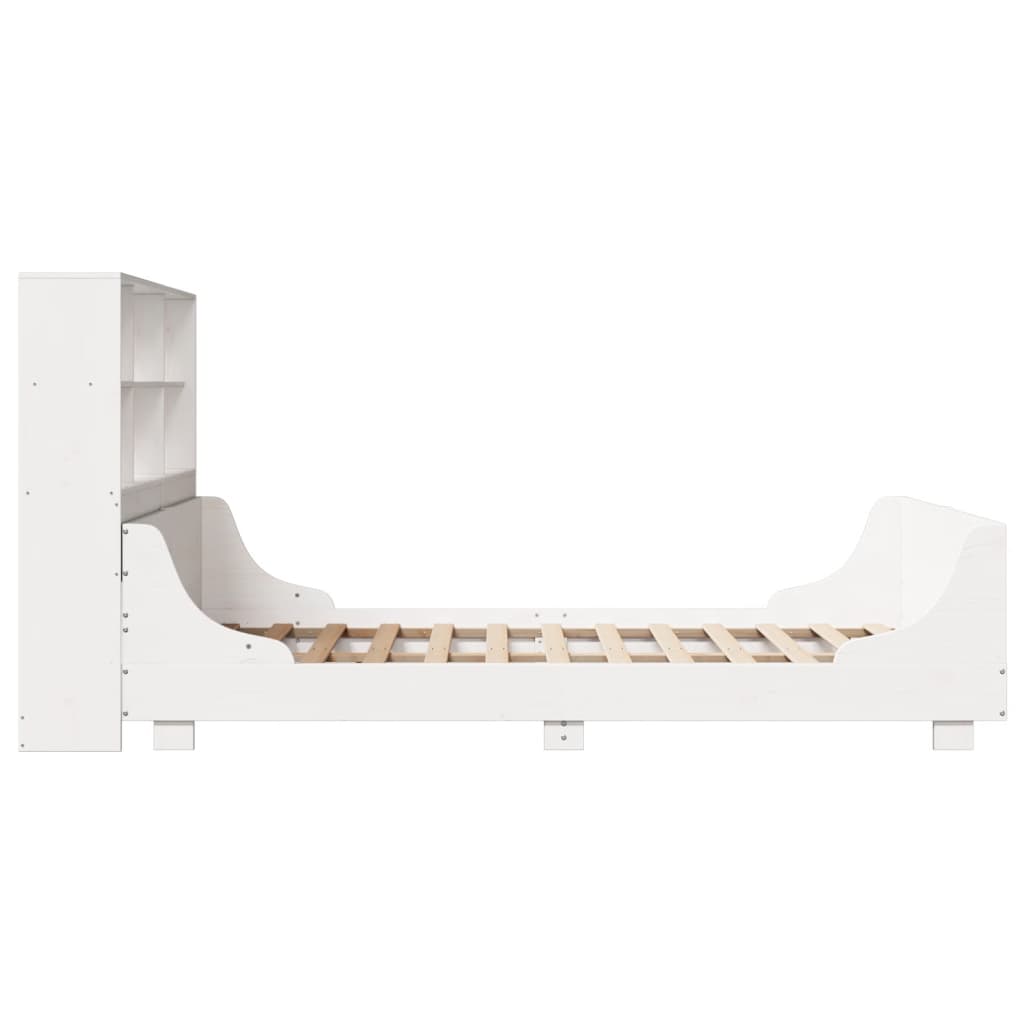 vidaXL Cama con estantería sin colchón madera maciza blanca 140x190 cm