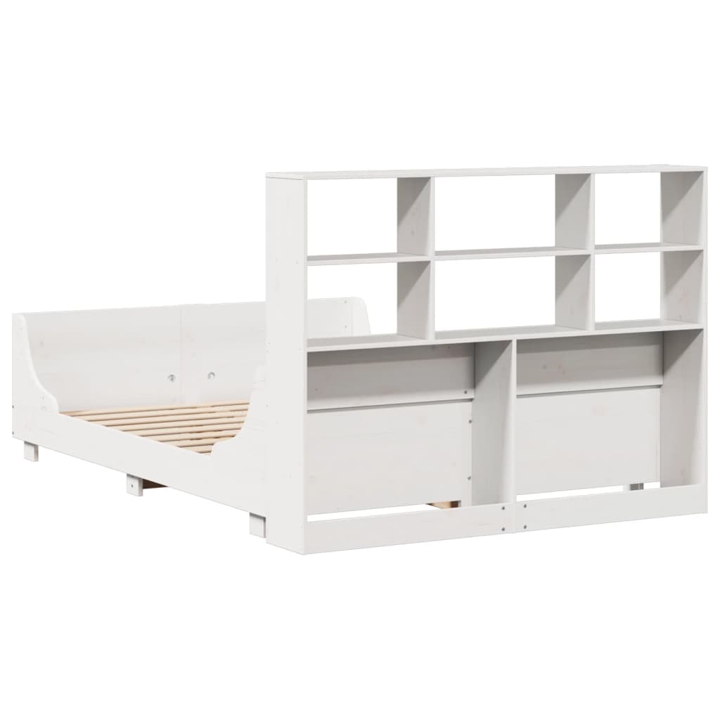 vidaXL Cama con estantería sin colchón madera maciza blanca 140x190 cm