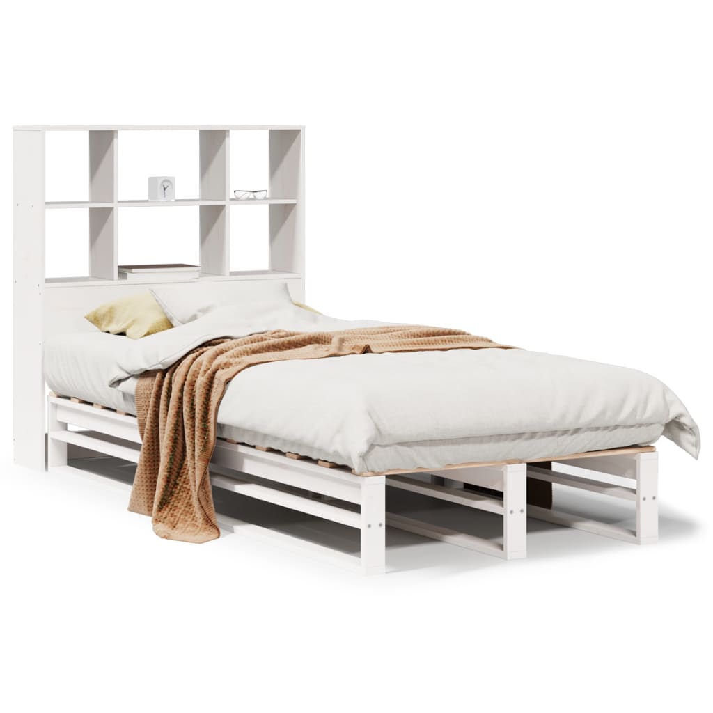 vidaXL Cama con estantería sin colchón madera maciza blanca 100x200 cm