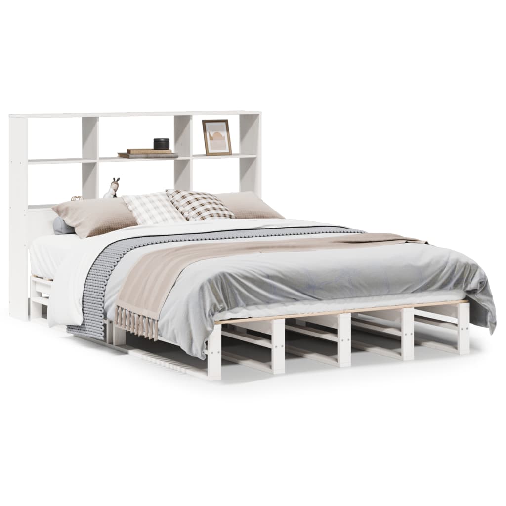 vidaXL Cama con estantería sin colchón madera maciza blanca 140x200 cm