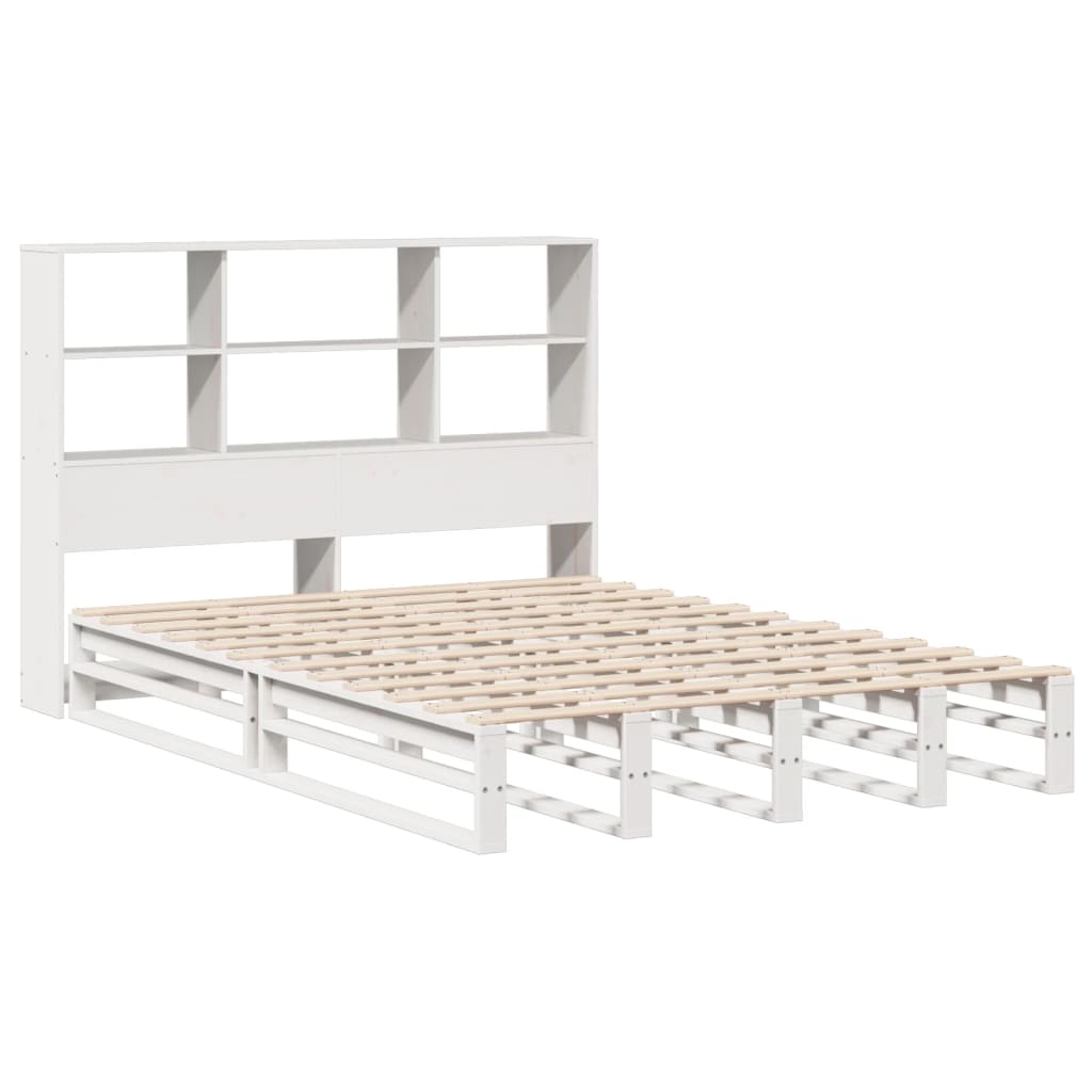 vidaXL Cama con estantería sin colchón madera maciza blanca 140x200 cm