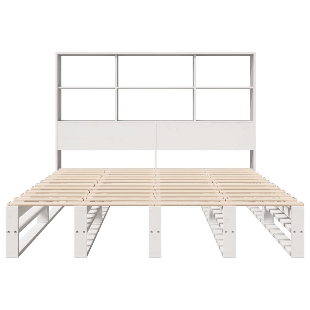 vidaXL Cama con estantería sin colchón madera maciza blanca 140x200 cm