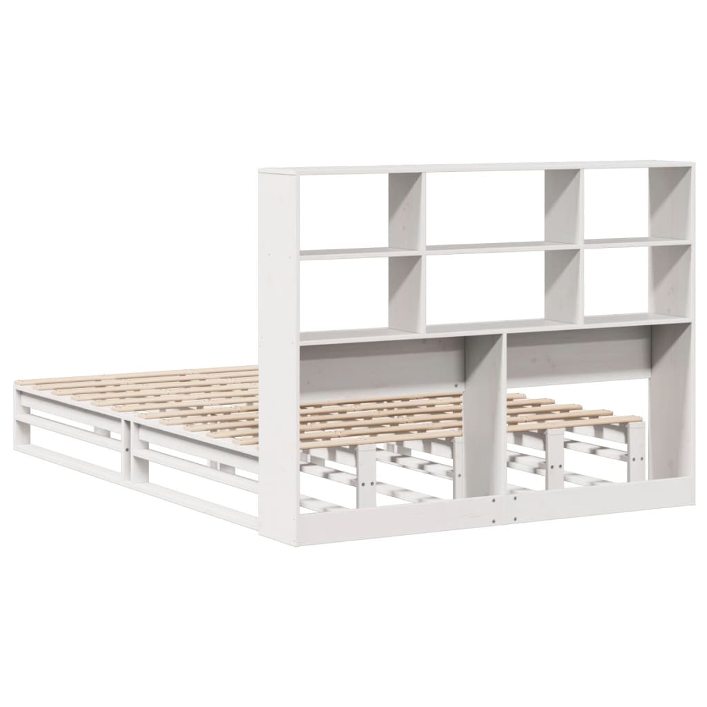 vidaXL Cama con estantería sin colchón madera maciza blanca 140x200 cm