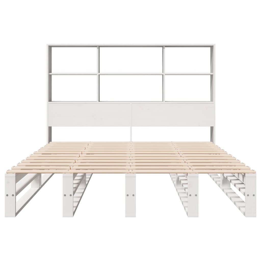 vidaXL Cama con estantería sin colchón madera maciza blanca 140x190 cm