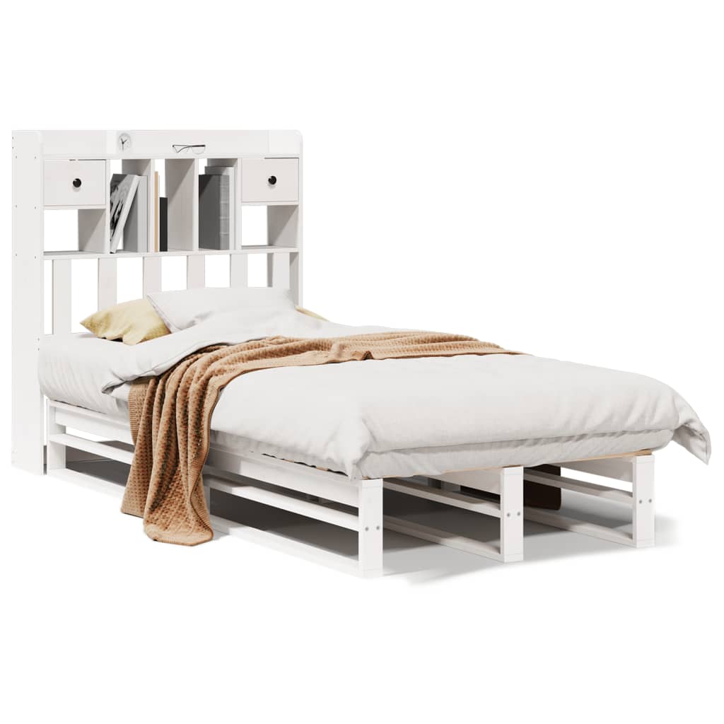 vidaXL Cama con estantería sin colchón madera maciza blanca 100x200 cm