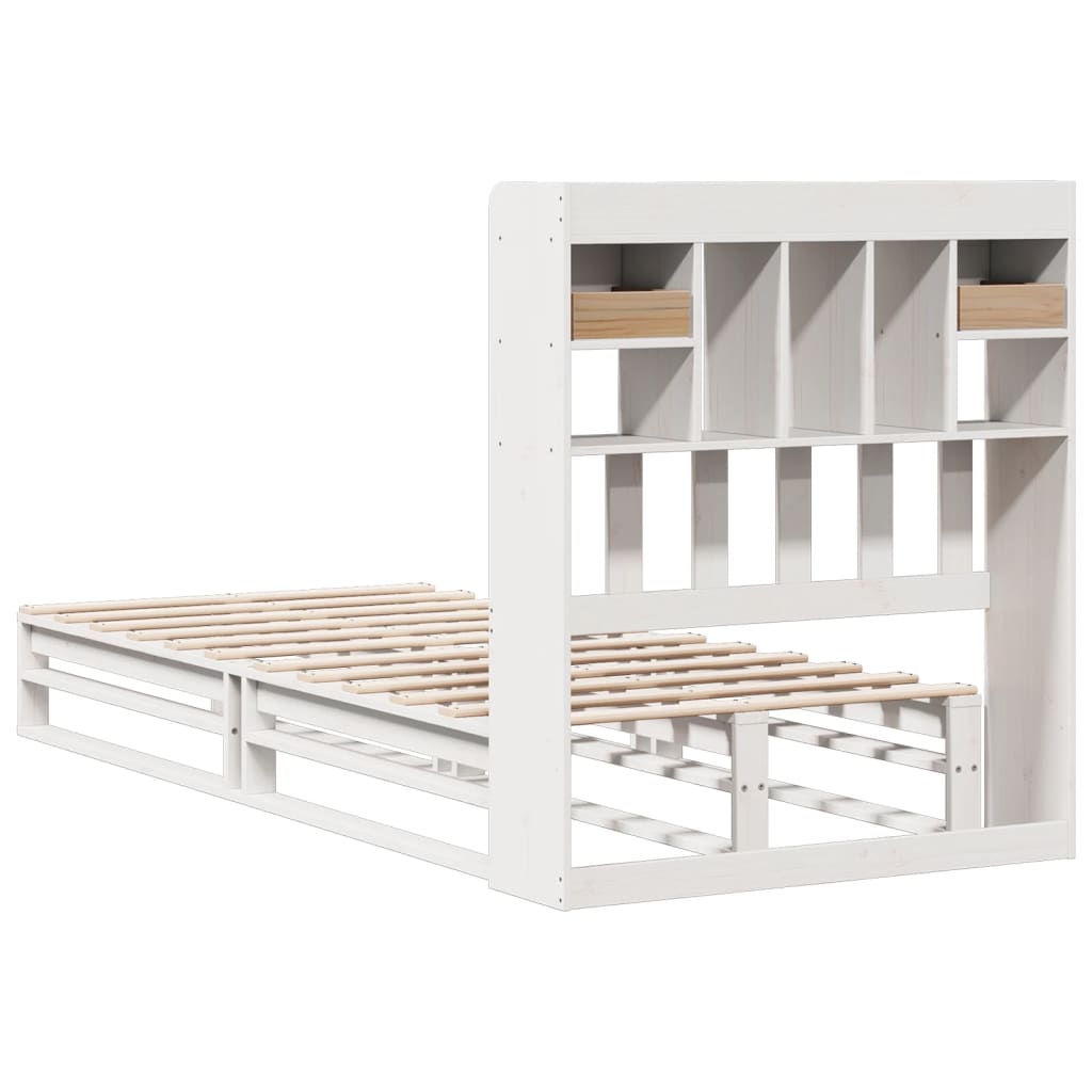 vidaXL Cama con estantería sin colchón madera maciza blanca 100x200 cm