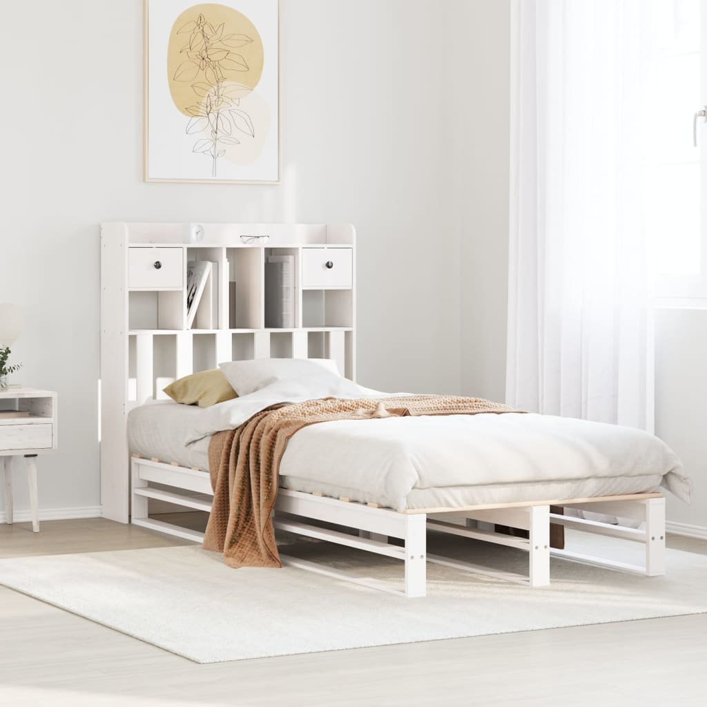 vidaXL Cama con estantería sin colchón madera maciza blanca 100x200 cm