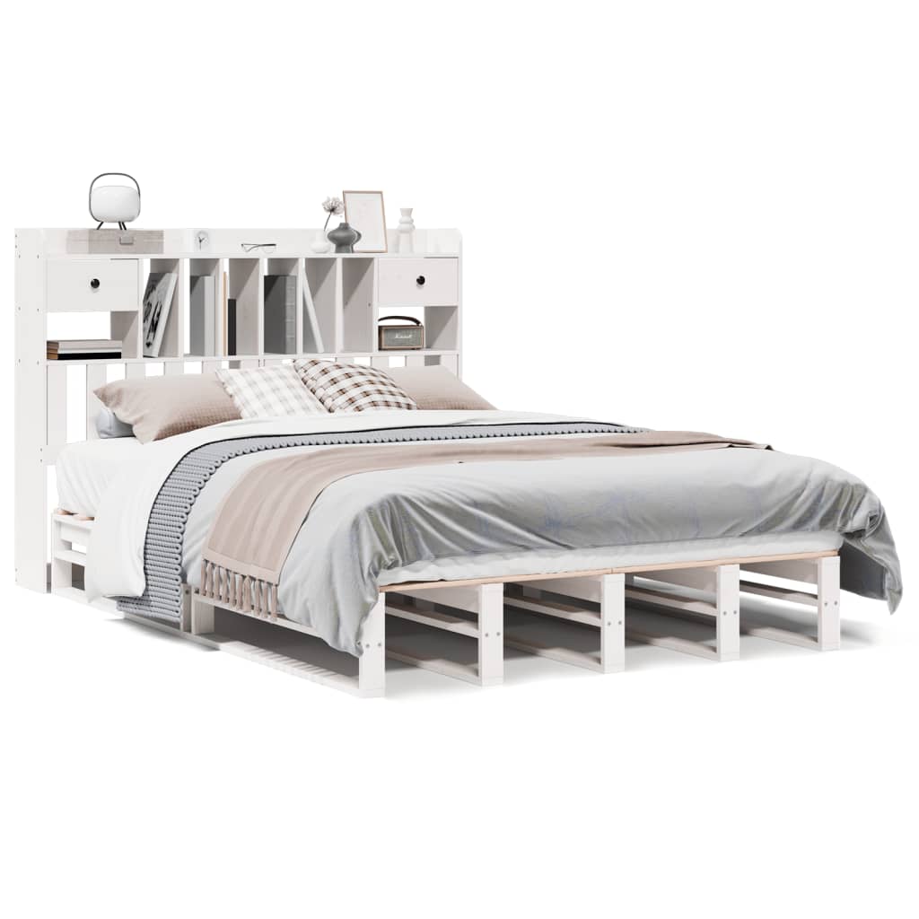 vidaXL Cama con estantería sin colchón madera maciza blanca 140x190 cm