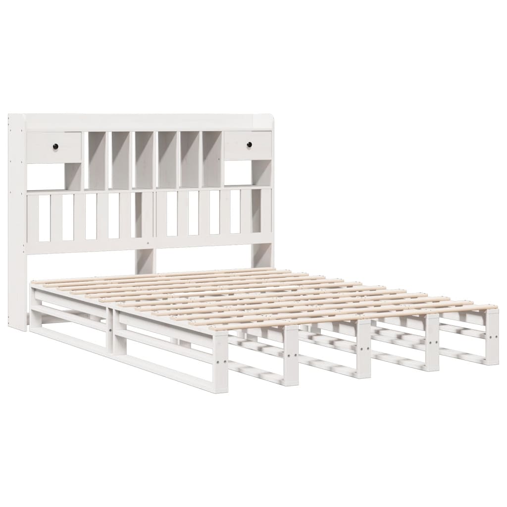 vidaXL Cama con estantería sin colchón madera maciza blanca 140x190 cm