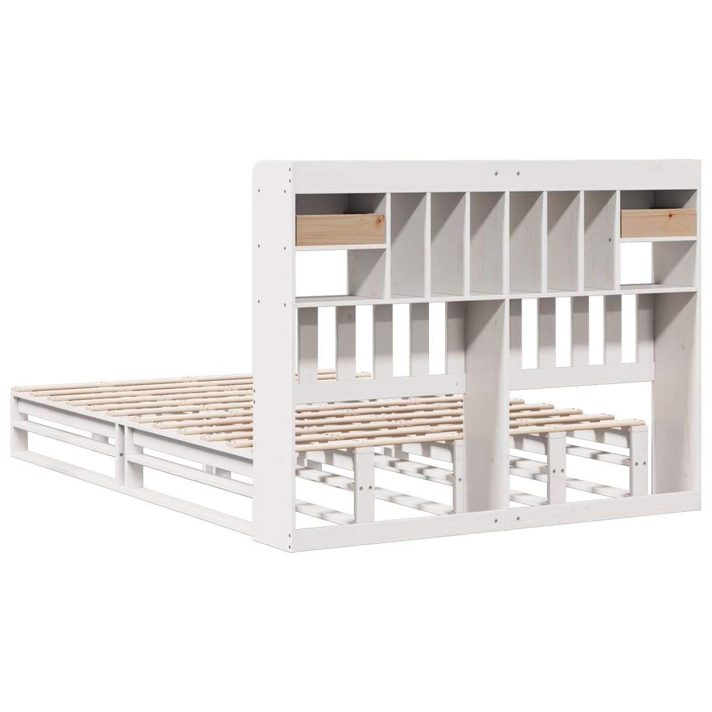 vidaXL Cama con estantería sin colchón madera maciza blanca 140x190 cm