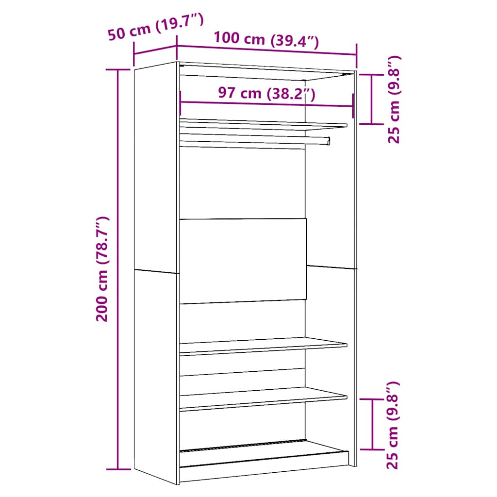 vidaXL Armario de madera ingeniería envejecida 100x50x200 cm