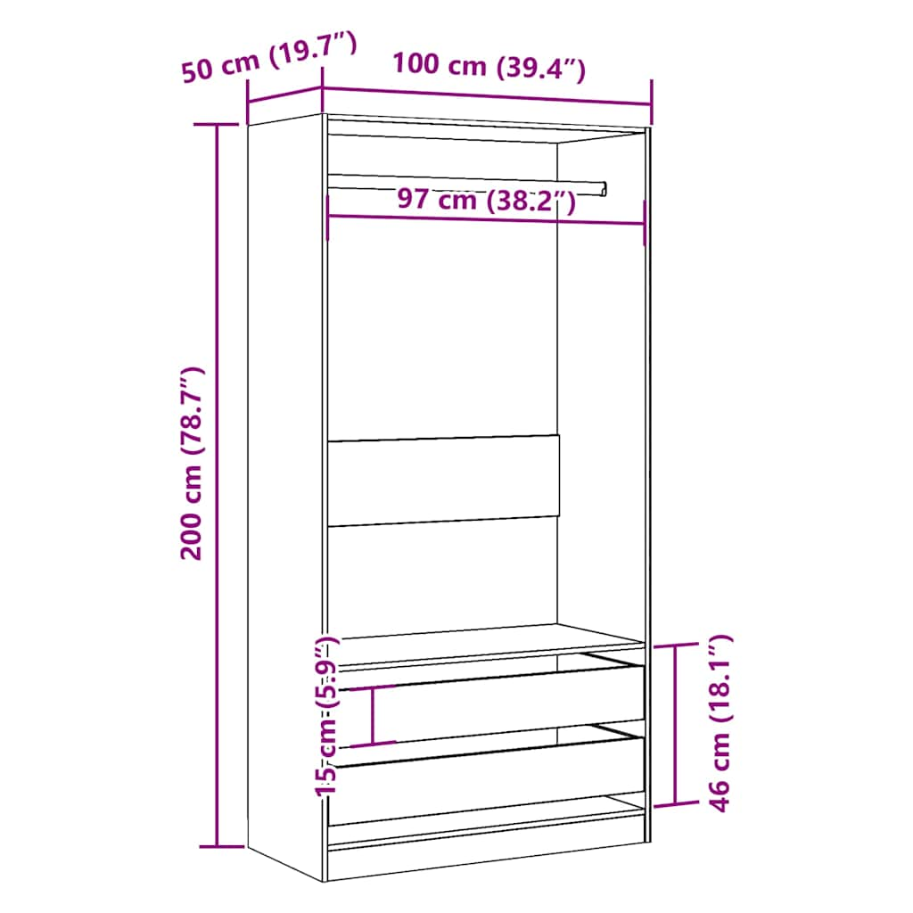 vidaXL Armario de madera ingeniería envejecida 100x50x200 cm