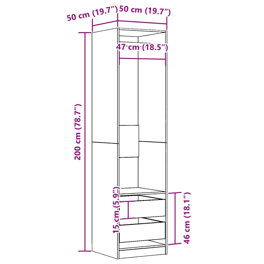 vidaXL Armario de madera de ingeniería roble envejecido 50x50x200 cm