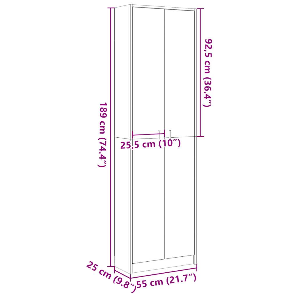 vidaXL Armario de pasillo madera ingeniería roble Sonoma 55x25x189 cm